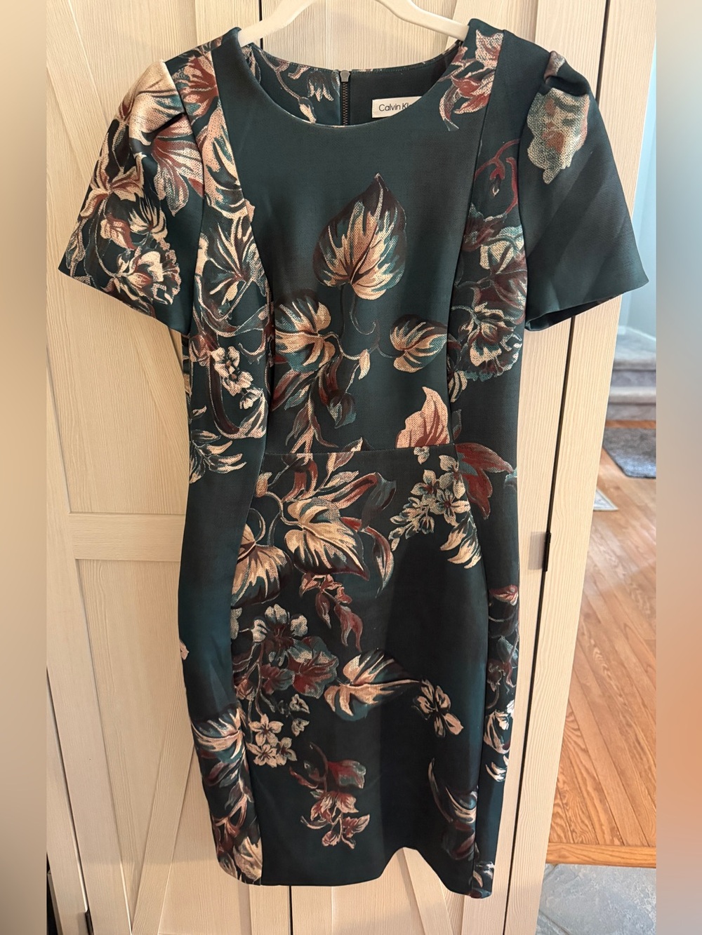 Calvin Klein Dark Green Floral Ponte Sheath Dress